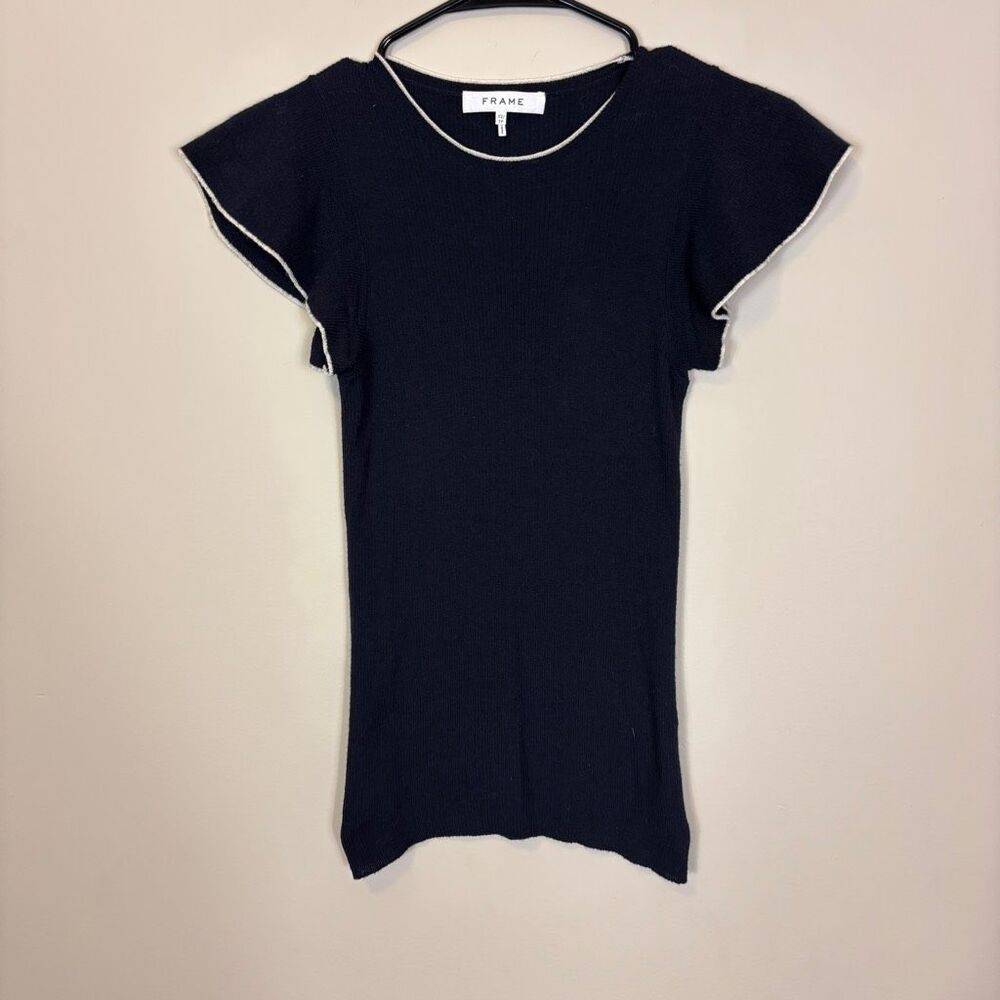 Frame Navy Blue 100% Wool Short Sleeve Sweater Top XS